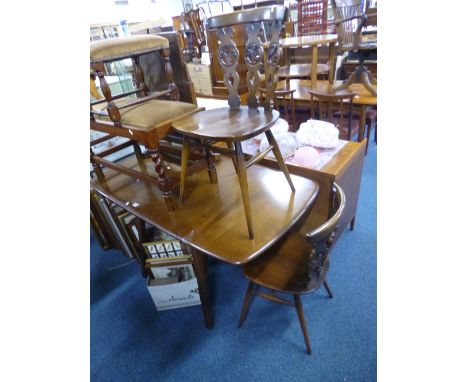 AN ERCOL DROP-LEAF TABLE AND TWO CHAIRS (3) 