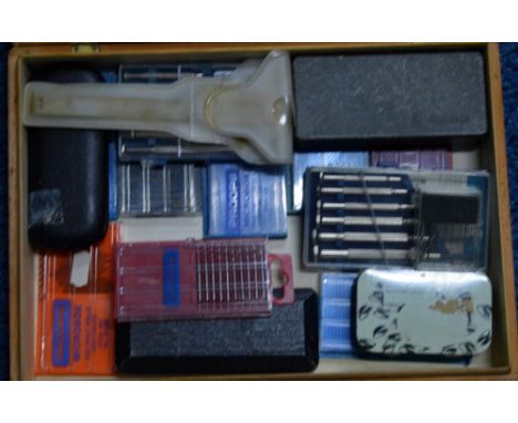A BOX OF WATCH TOOLS, together with two empty wooden trays 
