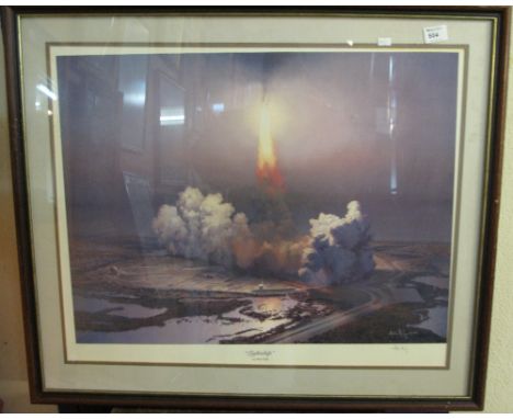 Attila Hejja, 'Light Ship', study of the launch of the Space Shuttle, coloured print signed in pencil by the artist. Framed. 