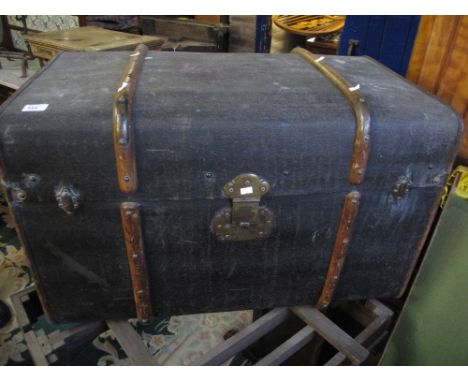 Vintage luggage suitcase or trunk with brass locks and leather handles. 