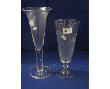 Large 18th century design conical wine glass style vase with air bubble stem and circular folded foot. Together with a 19th c