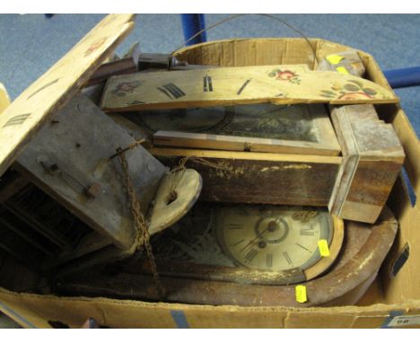 Two early 20th century American steeple mantle clocks and a 19th century long case clock movement and face. (damage) 