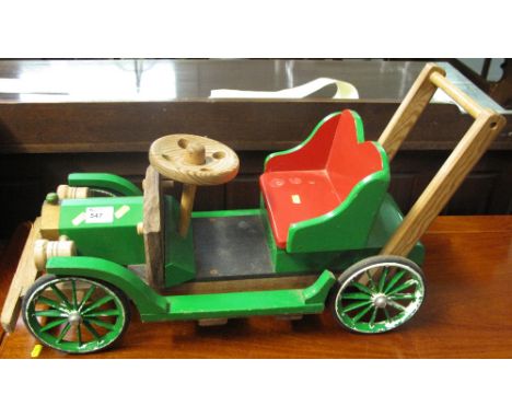Wooden painted study of a vintage car. 