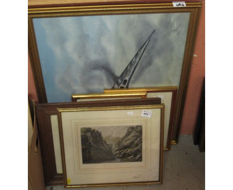 Group of assorted furnishing pictures, to include David Wilkinson, aviation study Avro Vulcan barrel rolling, oils on board; 