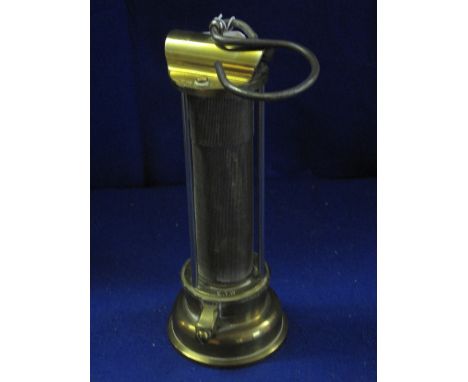 Brass Davy type miners safety lamp. 