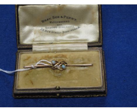 9ct gold and opal bar brooch in original box. 