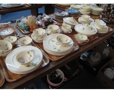 Four trays of Royal Doulton 'The Coppice' no. D.5803 dinner ware items comprising two handled pedestal bowls and saucers, var