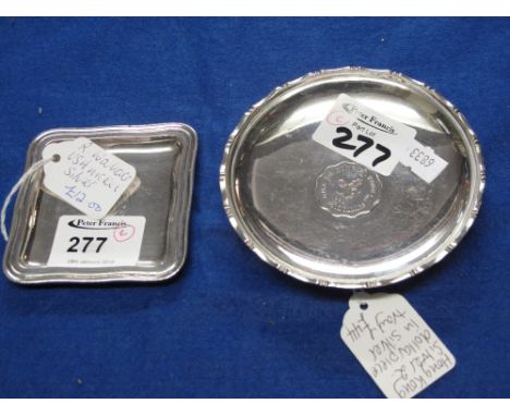 American nickel silver R. Wallace pin dish and Hong Kong two dollar coin set pin dish. (2)