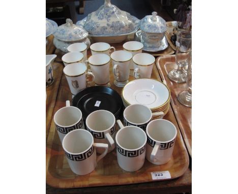 Set of eight Royal Worcester fine bone china coffee cups and saucers decorated with gilt work and gilt harp together with a s
