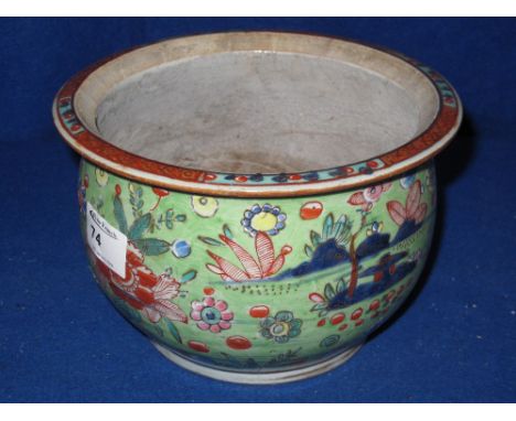 Chinese porcelain baluster shaped planter with hand painted decoration.  CONDITION REPORT; Very large hairline going through 