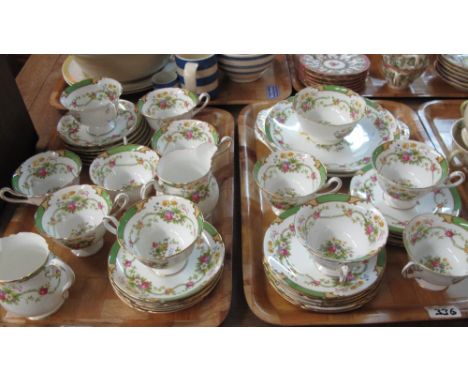 Two trays of Shelley fine bone china Dubarry pattern no. 13396 tea ware items to include cups and saucers, milk jugs, sugar b