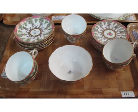 Tray of early 20th century Royal Worcester porcelain part tea ware decorated on a white ground with gilt, foliate and floral 