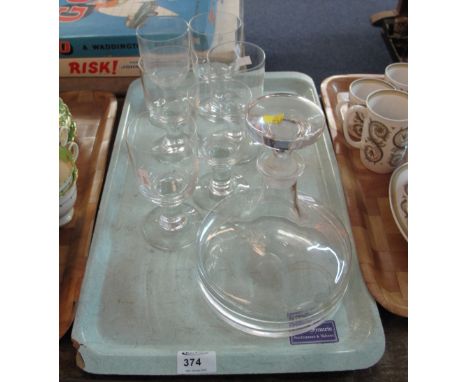 Dartington Crystal ships type decanter with stopper together with a set of six glass type rummers. 