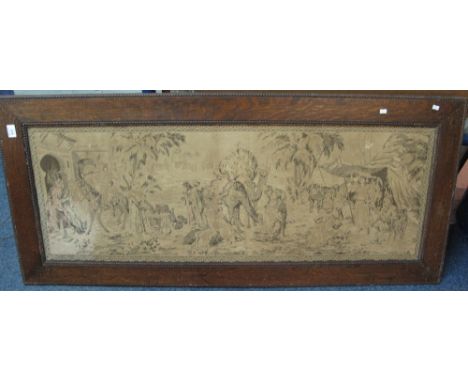 Oak framed tapestry panel depicting an Arab scene. 
