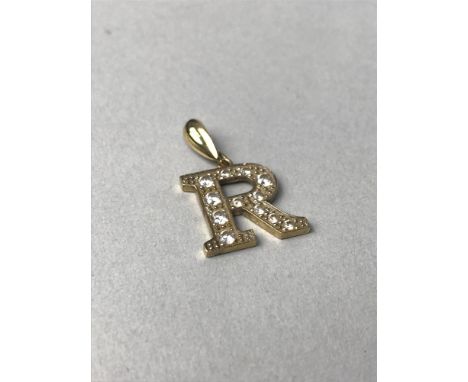 GEM SET INITIAL PENDANT 'R' set with round white gems, 146mm high, unmarked, 2.6g