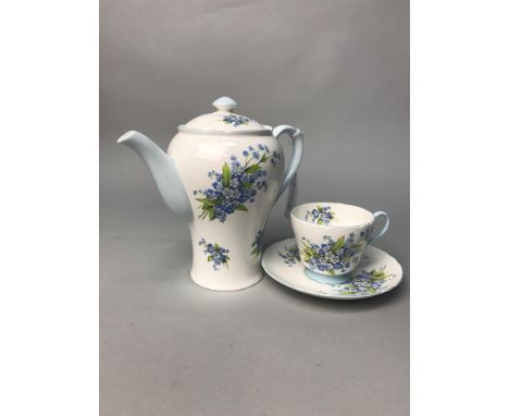 SHELLEY FORGET ME NOT COFFEE SERVICE, comprising coffee pot, six cups, six saucers, cream, sugar and one sandwich plate; alon