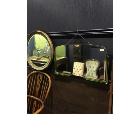 ART DECO WALL MIRROR, with tinted mounts, along with a circular convex mirror and three others (5)