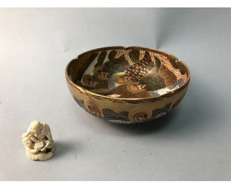 JAPANESE SATSUMA BOWL, along with a Japanese netsuke