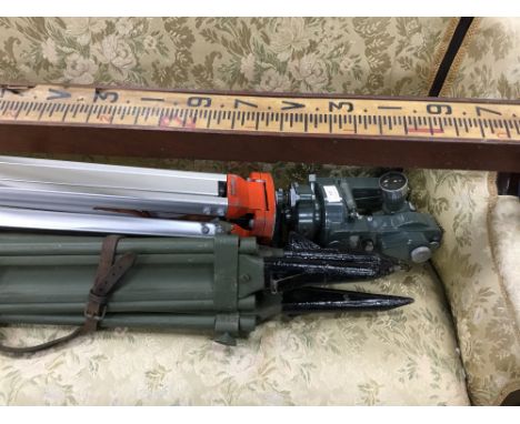 HILGER & WATTS MICROOPTIC THEODLITE, on a tripod; along with another tripod and staff (3)