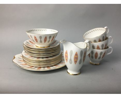 ROYAL ALBERT SAFARI PATTERN SIX PLACE TEA SERVICE, including sugar, cream and sandwich plate, with an extra cup