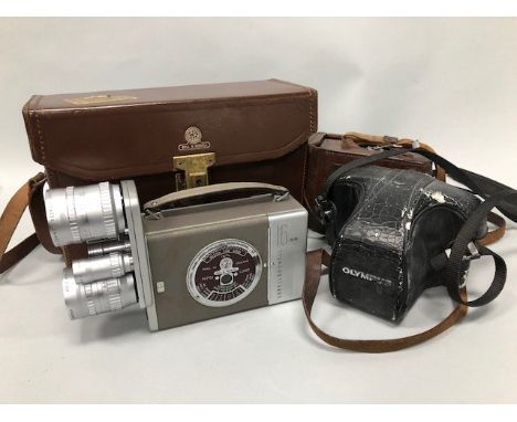 OLYMPUS OM-20 FILM CAMERA, along with a Rolleiflex DRP DRGm compur-rapid camera, a vintage video recorder and vintage camera 
