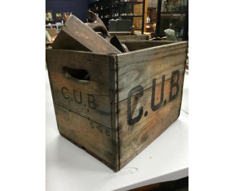 COLLECTION OF WOODWORKING AND OTHER TOOLS, including planes, in two wooden boxes