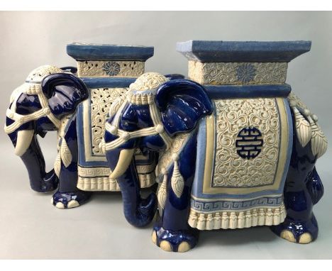 PAIR OF CERAMIC ELEPHANT STANDS