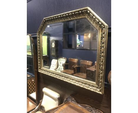 GILT FRAMED OVER MANTEL MIRROR, moulded border