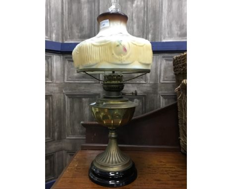 VICTORIAN OIL LAMP, with a floral shade