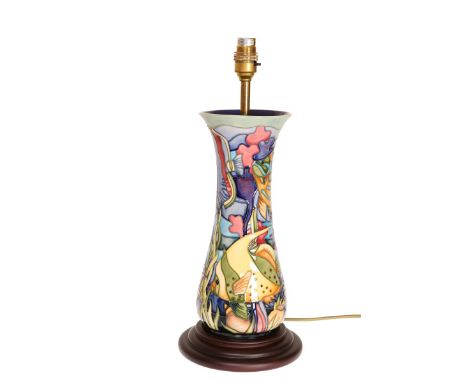 A MOORCROFT TABLE LAMP IN THE MARTINIQUE PATTERN, BY JEANNE MCDOUGALL, first quality, tube-lined and hand-painted with fish, 