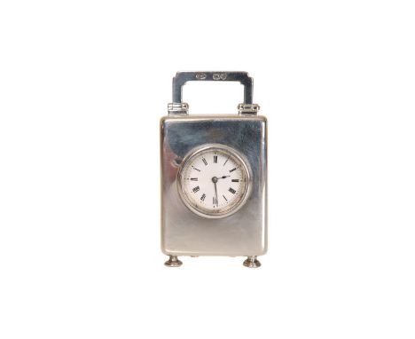 A LATE VICTORIAN SILVER MINIATURE CARRIAGE CLOCK, maker W.F.W., London 1896, retailed by Percy Edwards & Company, 3cm white e