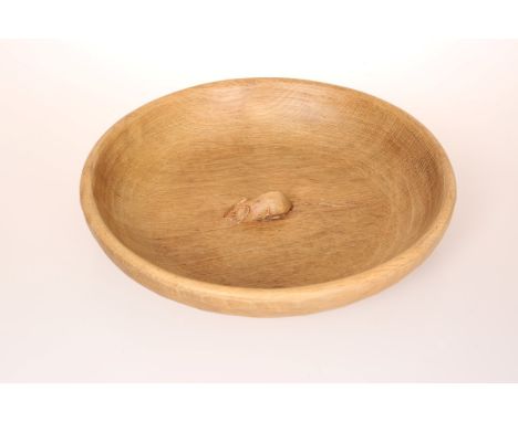 ROBERT THOMPSON OF KILBURNA MOUSEMAN OAK FRUIT BOWL, circular, adzed inside and out, with carved mouse signature to the centr