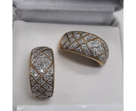 9 CARAT GOLD &amp; DIAMOND HALF HOOP EARRINGS
