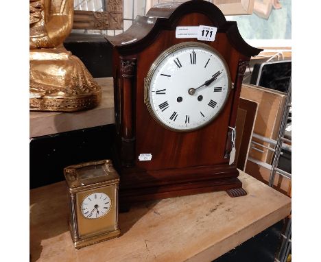 MAHOGANY MANTLE CLOCK &amp; BRASS CARRIAGE CLOCK