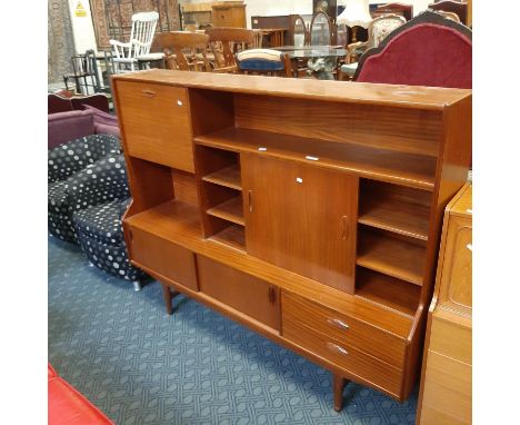TEAK HIGH SIDEBOARD WITH CUPBOARDS &amp; DRAWERS