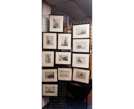ARTHUR BRISCOE (BRITISH 1920-1997) TWELVE LITHOGRAPHIC PRINTS, EACH DEPICTING A MARTITIME OR FISHING SCENE - SIGNED IN THE PL