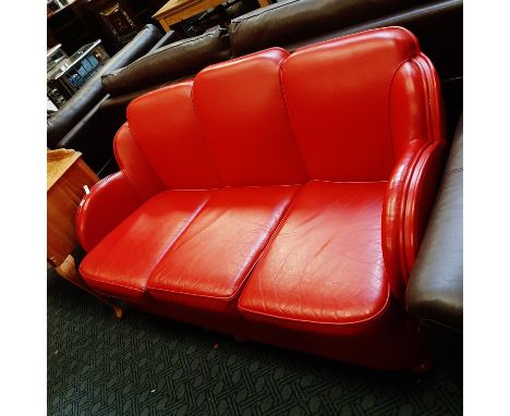 ART DECO STYLE RED LEATHER SOFA