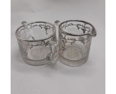 SILVER INLAID SUGAR BOWL &amp; MILK JUG