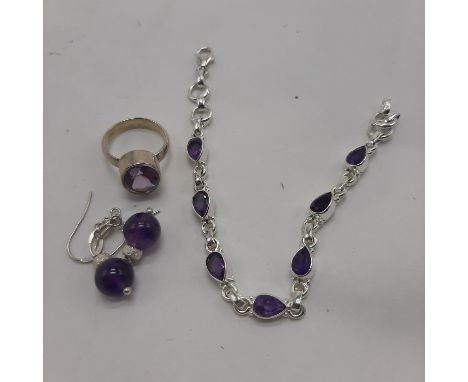 AMETHYST GEMSTONE JEWELLERY - RING, BRACELET &amp; EARRINGS