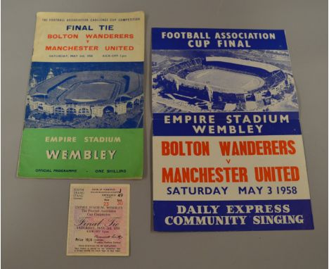 1958 FA Cup Final Bolton Wanderers V Manchester United Saturday May 3rd 1958, Empire Stadium Wembley programme and matchday t