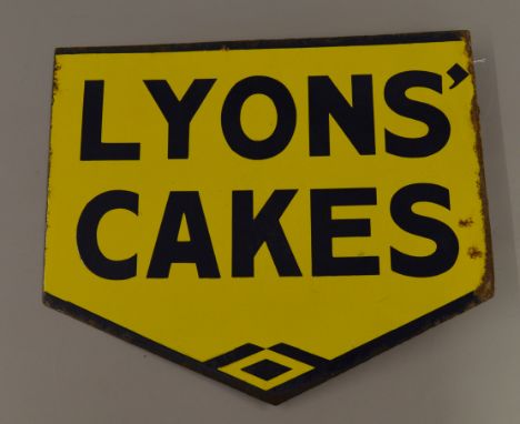"LYONS CAKES" double sided enamel sign. 45cm x 39cm. [COLLECTION ONLY]