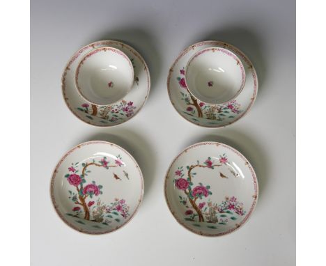 A set of 18thC Chinese famille rose porcelain Teawares, comprising six Teabowls, D 8cm, and four Saucers, D 12cm, decorated i