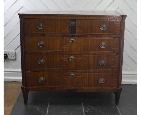 A late 19thC French Commode inlaid with shell and marquetry decoration,&nbsp;with some old repairs to the veneer,&nbsp; W 90c