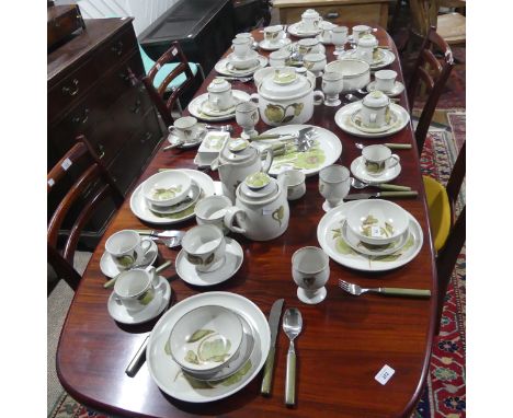 A Denby 'Trobadour' pattern Dinner and Tea Service, comprising eight Dinner Plates, eight Side Plates, four Bowls, Tureen, Se