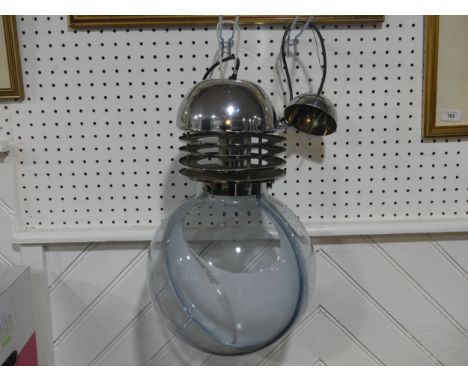 A retro mid-20th century Murano glass Ceiling Light, the transparent glass globe with central opaque white glass divide, 29cm