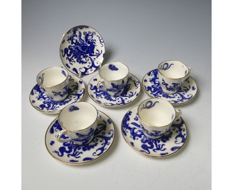 A Royal Worcester chinoiserie dragon pattern part Coffee Set, comprising four Cans and six Saucers, together with a Royal Dou