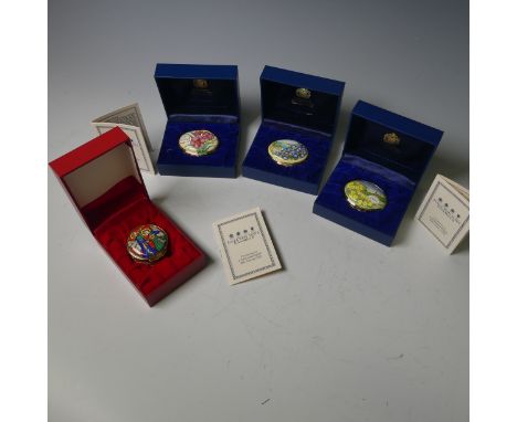 A small quantity of Halcyon Days enamel Box, comprising Christmas 1998 and year boxes 2000, 2001 and 2002, all boxed (4) 