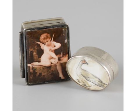 Consisting of an oval model with painting behind glass and a rectangular model with enamel plaque with putto. 20th century, h