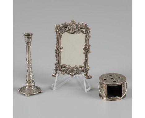 Consisting of a stove, candlestick and mirror. With many details. Netherlands, Schoonhoven / Haarlem / Schoonhoven, H. Hooijk