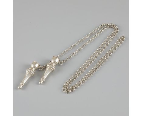 With embossed decorations, coupled with chain. Netherlands, Joure, van der Meulen, 1902-1925, hallmarks: sword, maker's mark 